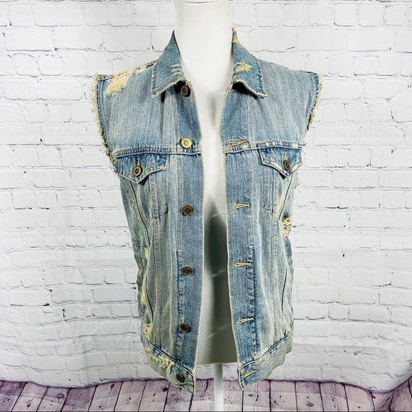 Standard Cloth URBAN OUTFITTERS Stars & Stripes Distressed Jean Denim Vest - XS - Picture 1 of 10